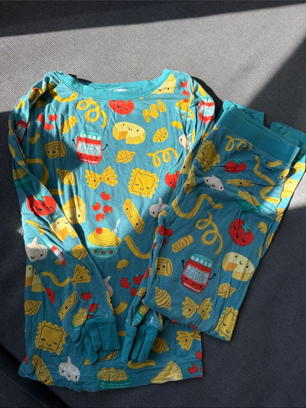 Little Sleepies Teal Kids Pasta & Food Print Pajama Set